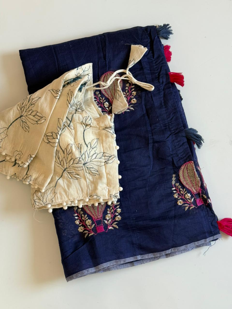 Effervescent Function Wear Soft Chanderi Cotton Embroidery n Tussels Work Fancy Saree With Stitched Blouse