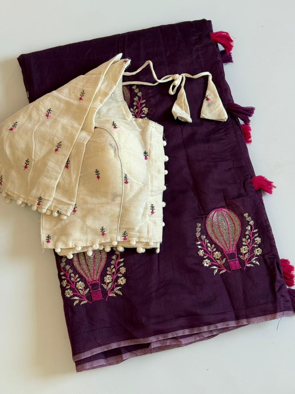 Effervescent Function Wear Soft Chanderi Cotton Embroidery n Tussels Work Fancy Saree With Stitched Blouse