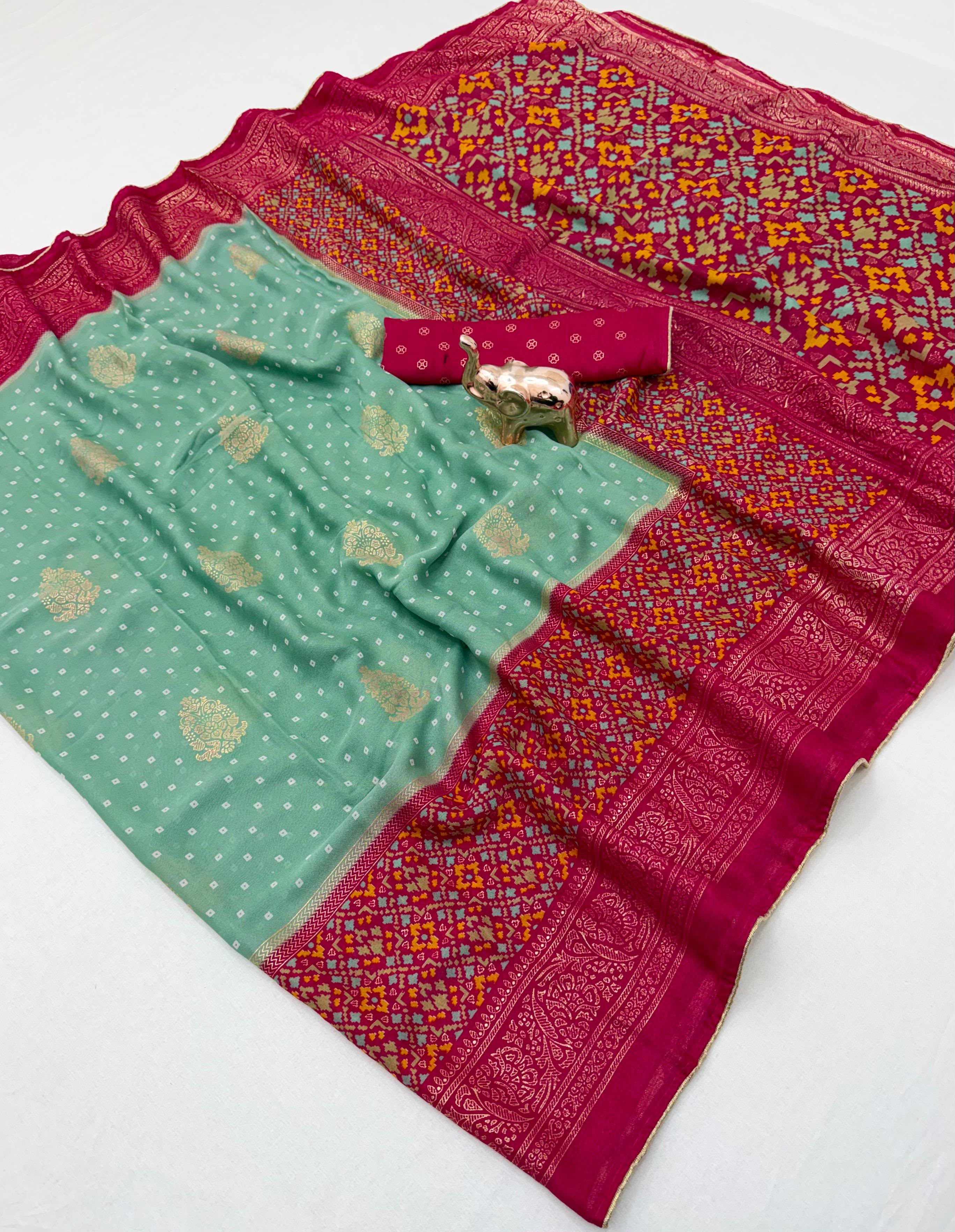 Glamorous Function Wear Pure Viscose Georgette Foil Print Saree With Blouse Piece
