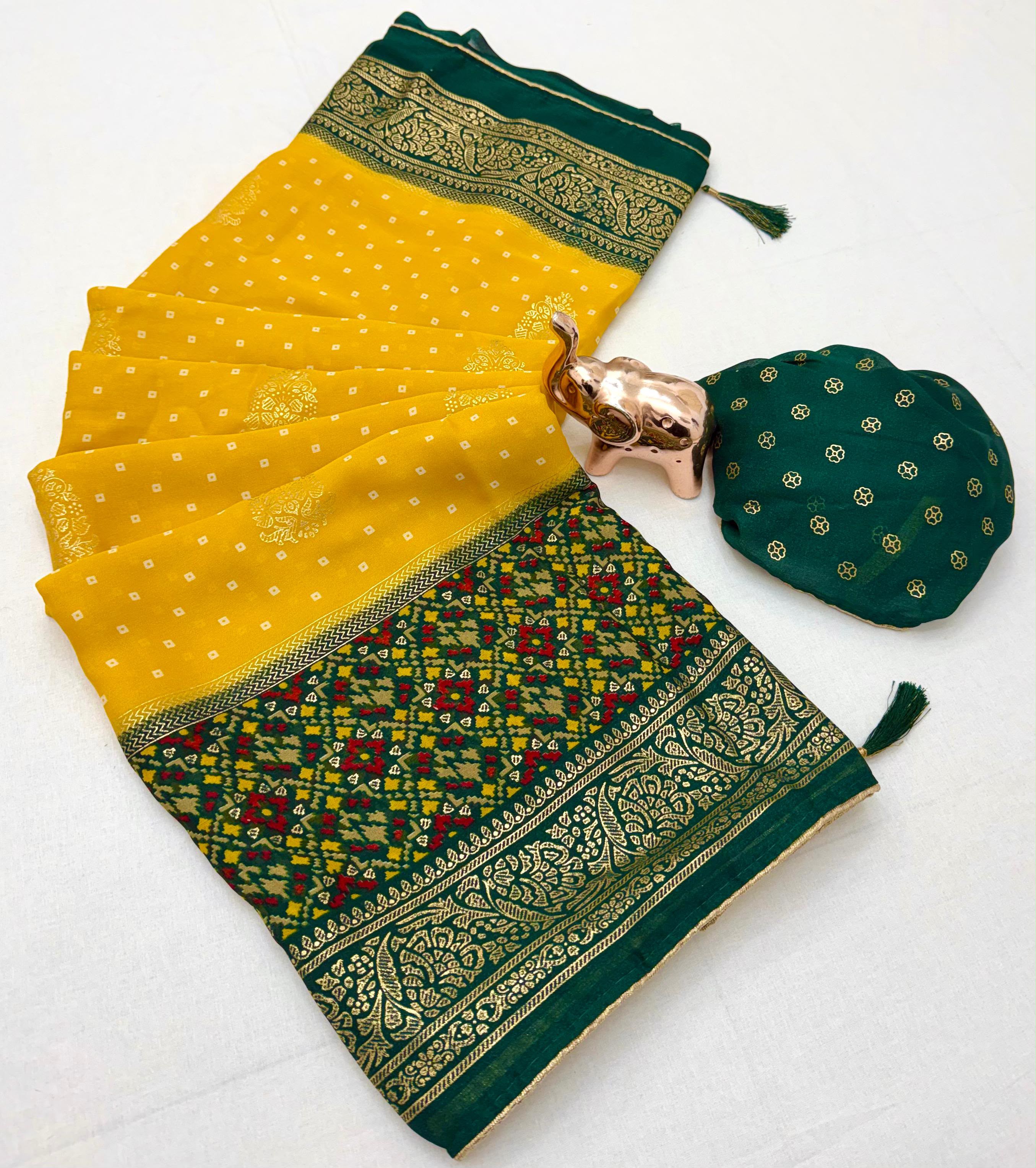 Glamorous Function Wear Pure Viscose Georgette Foil Print Saree With Blouse Piece