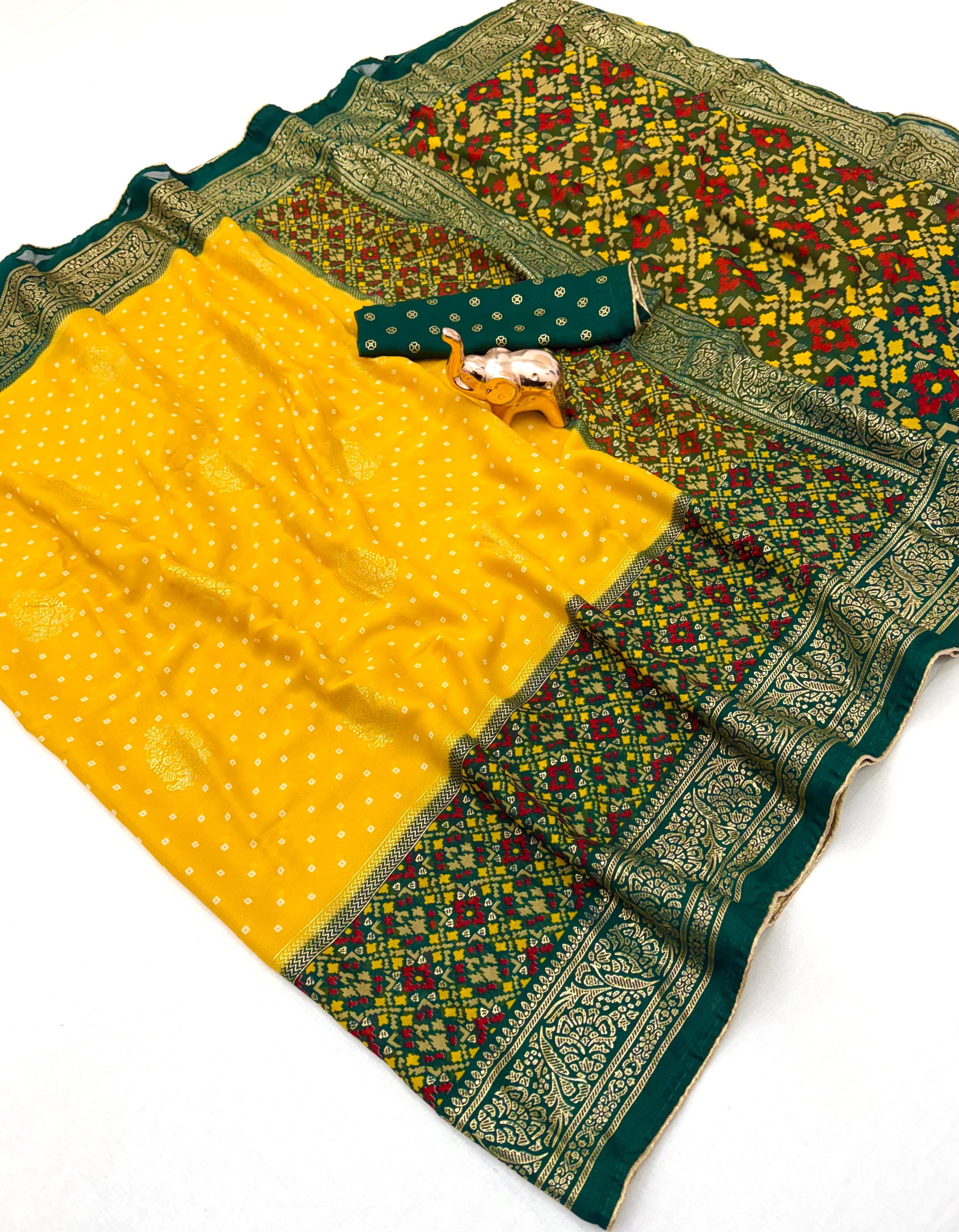 Glamorous Function Wear Pure Viscose Georgette Foil Print Saree With Blouse Piece