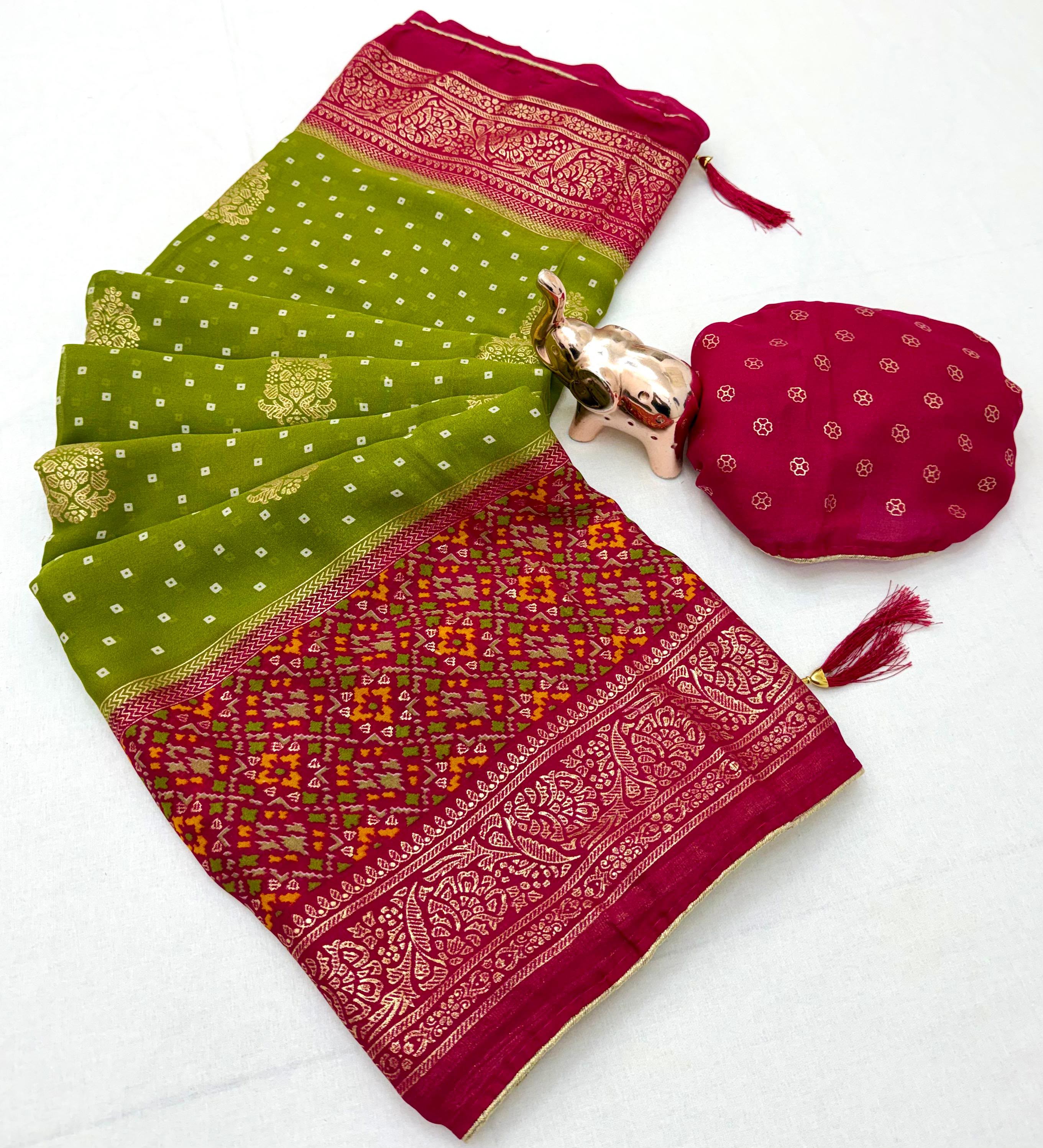 Glamorous Function Wear Pure Viscose Georgette Foil Print Saree With Blouse Piece