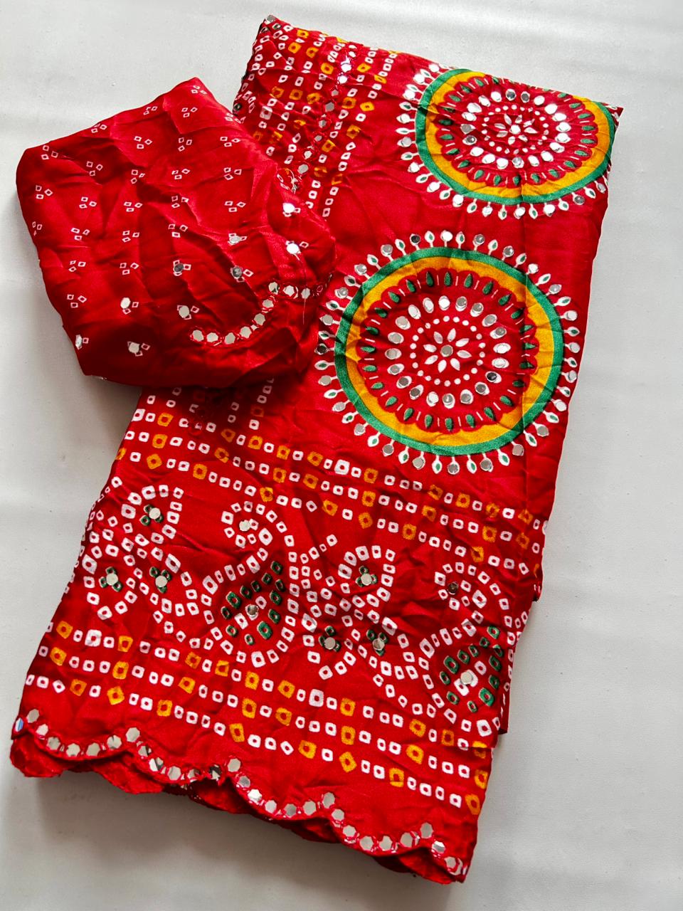 Whimsical Party Wear Chiffon Real Mirror Work Lace Desinger Saree With Blouse Piece