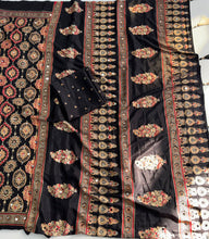 Load image into Gallery viewer, Alverina Function Wear Pure Satin Silk Ajrak Printed Rich Pallu n Mirror Work Fancy Saree With Blouse Piece
