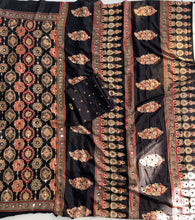 Load image into Gallery viewer, Alverina Function Wear Pure Satin Silk Ajrak Printed Rich Pallu n Mirror Work Fancy Saree With Blouse Piece

