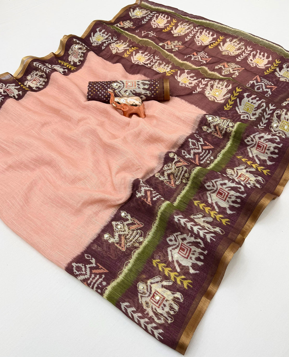 Alverina Function Wear Linen Cotton Digital Print Thread Work Fancy Saree With Matching Blouse Piece