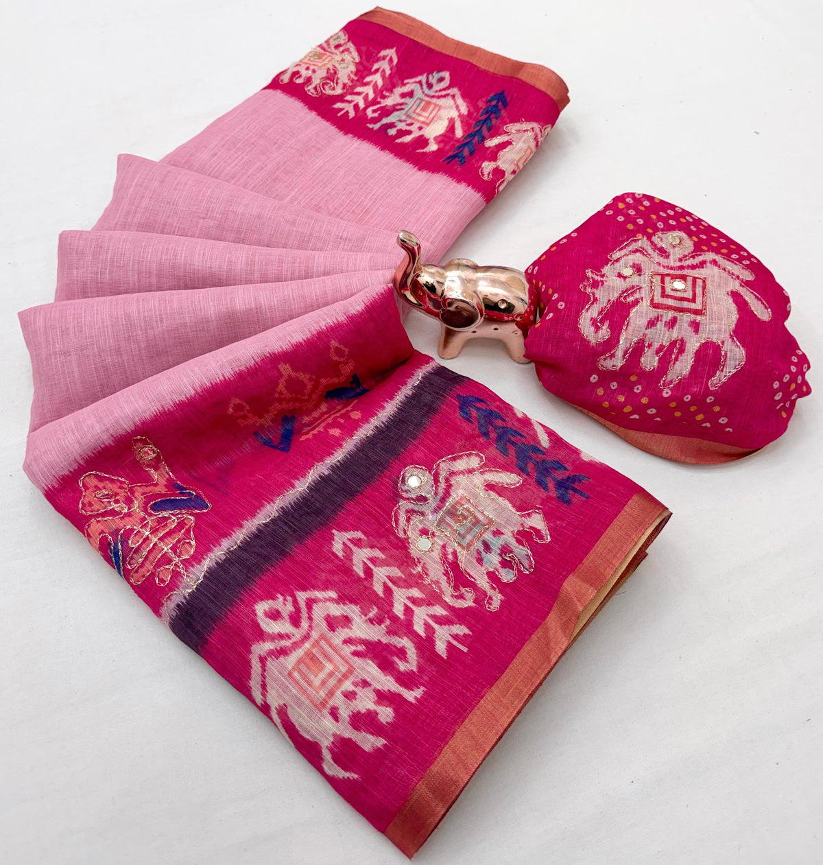 Alverina Function Wear Linen Cotton Digital Print Thread Work Fancy Saree With Matching Blouse Piece