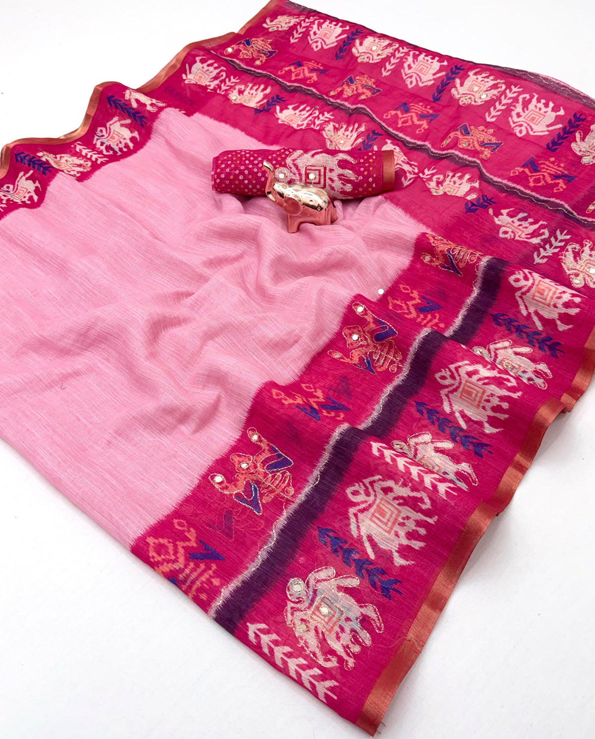 Alverina Function Wear Linen Cotton Digital Print Thread Work Fancy Saree With Matching Blouse Piece