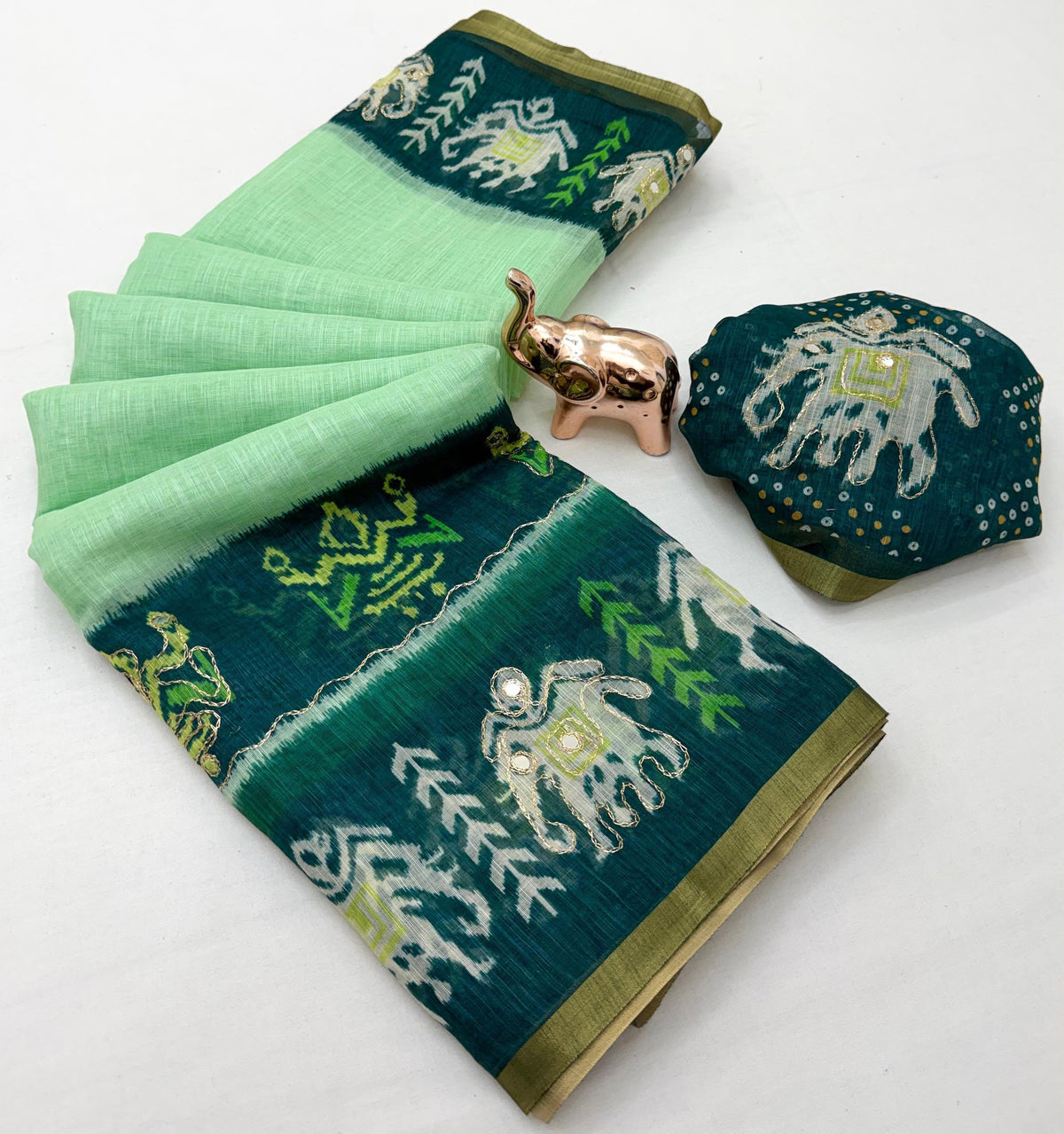 Alverina Function Wear Linen Cotton Digital Print Thread Work Fancy Saree With Matching Blouse Piece