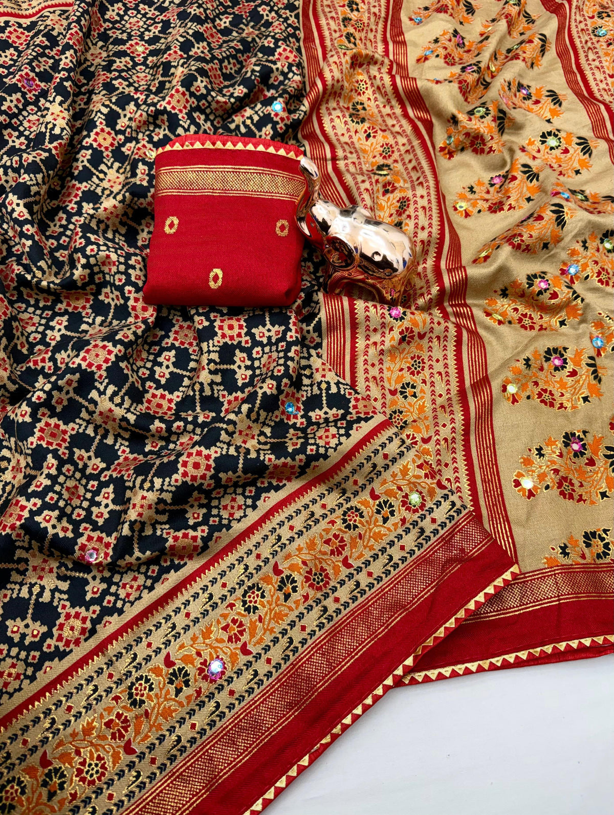 Dazzling Festive Wear Pure Soft Silk Print With Mirror Work Fancy Saree For Women