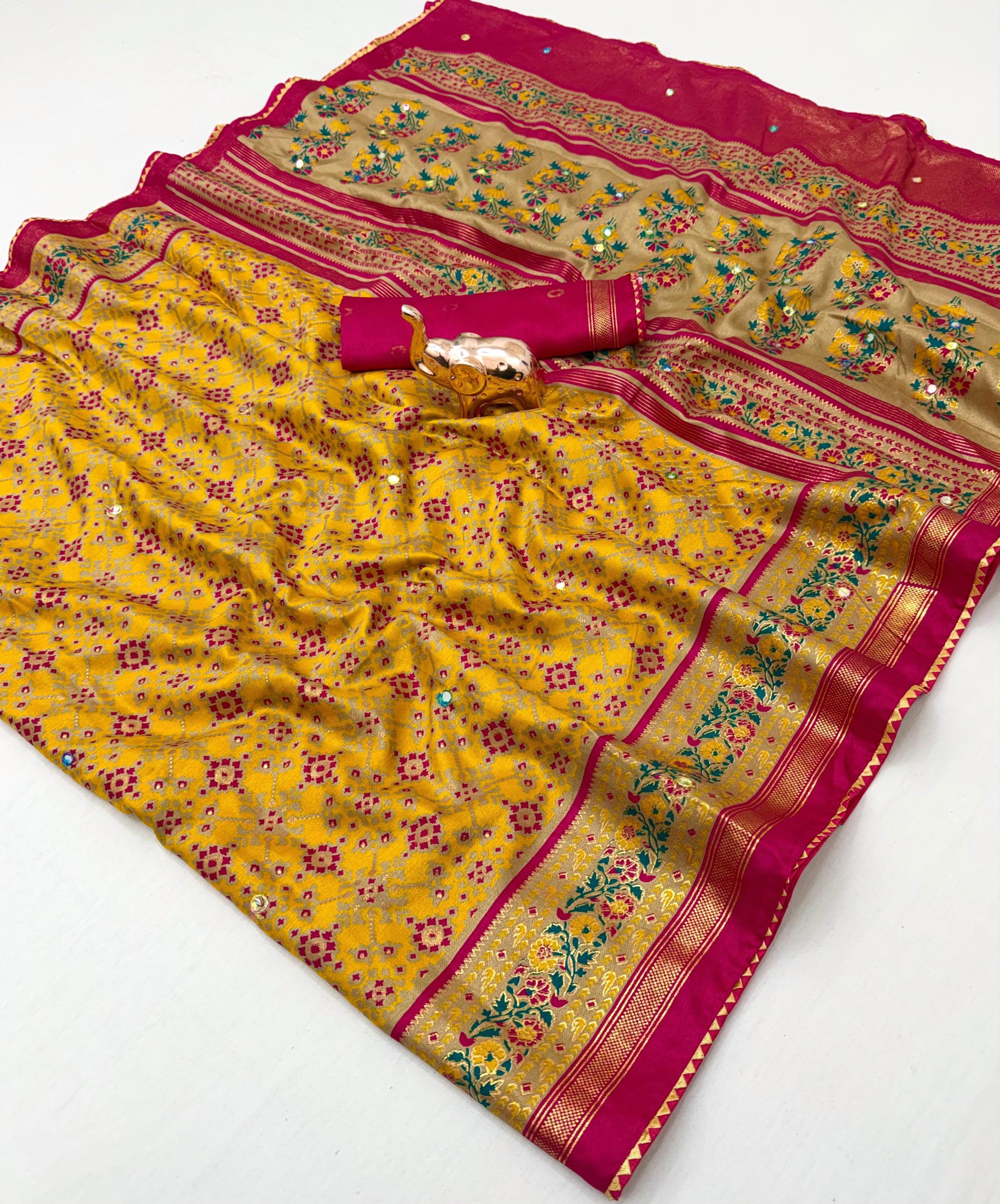 Dazzling Festive Wear Pure Soft Silk Print With Mirror Work Fancy Saree For Women