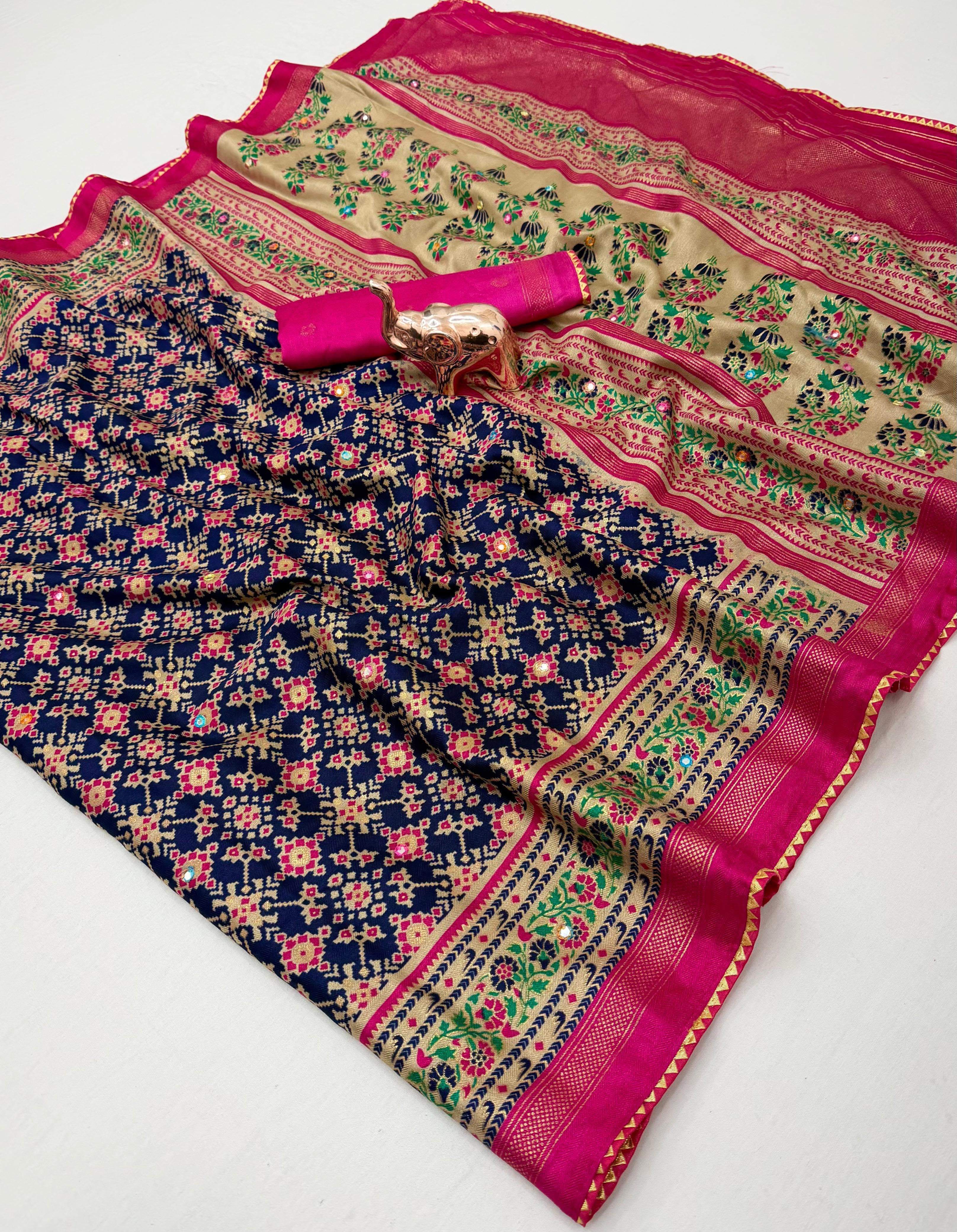 Dazzling Festive Wear Pure Soft Silk Print With Mirror Work Fancy Saree For Women