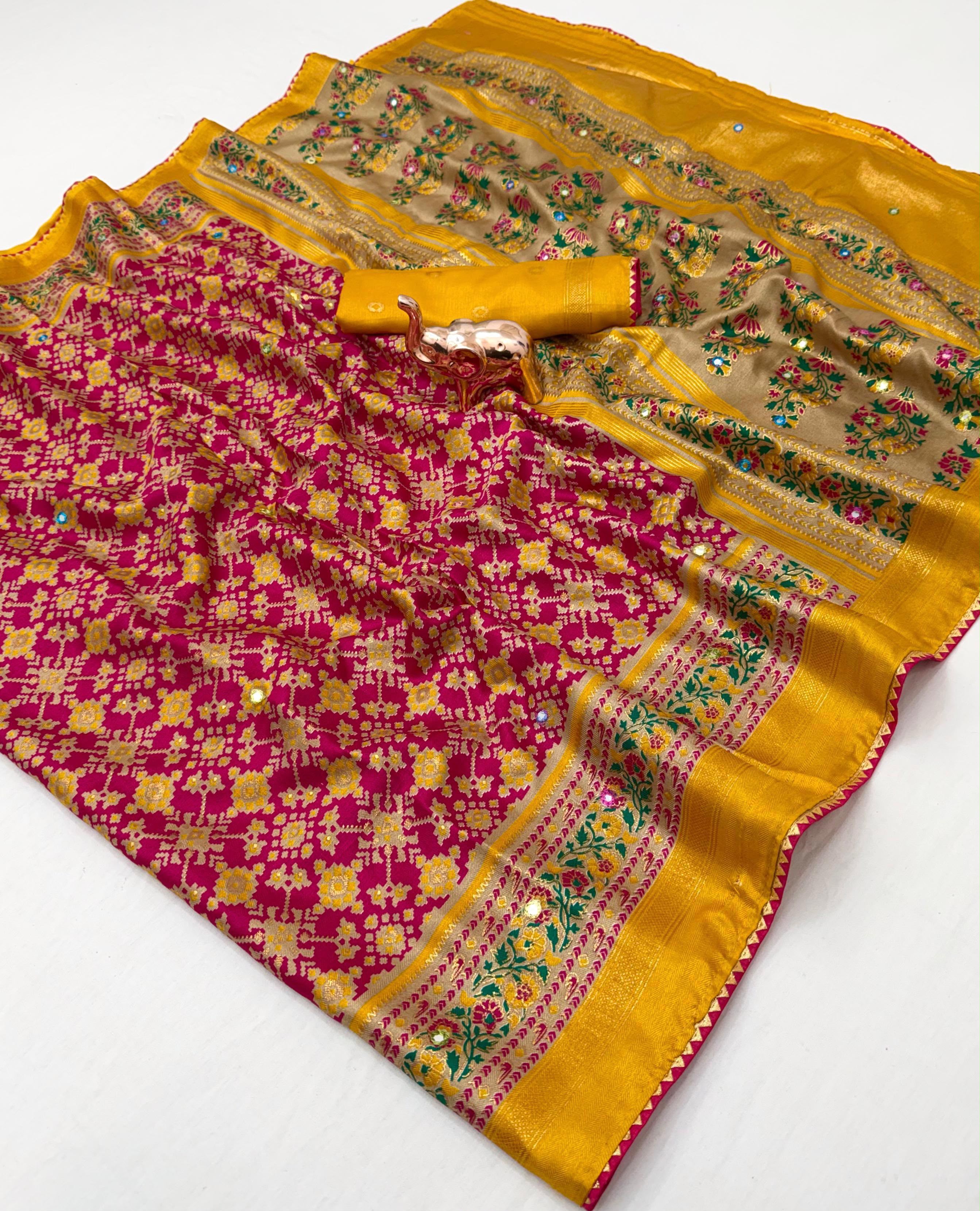 Dazzling Festive Wear Pure Soft Silk Print With Mirror Work Fancy Saree For Women