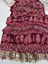 Load image into Gallery viewer, Effervescent Festive Wear Pure Viscose Silk Ajrak Printed Rich Pallu n Mirror Work Designer Saree With Blouse Piece
