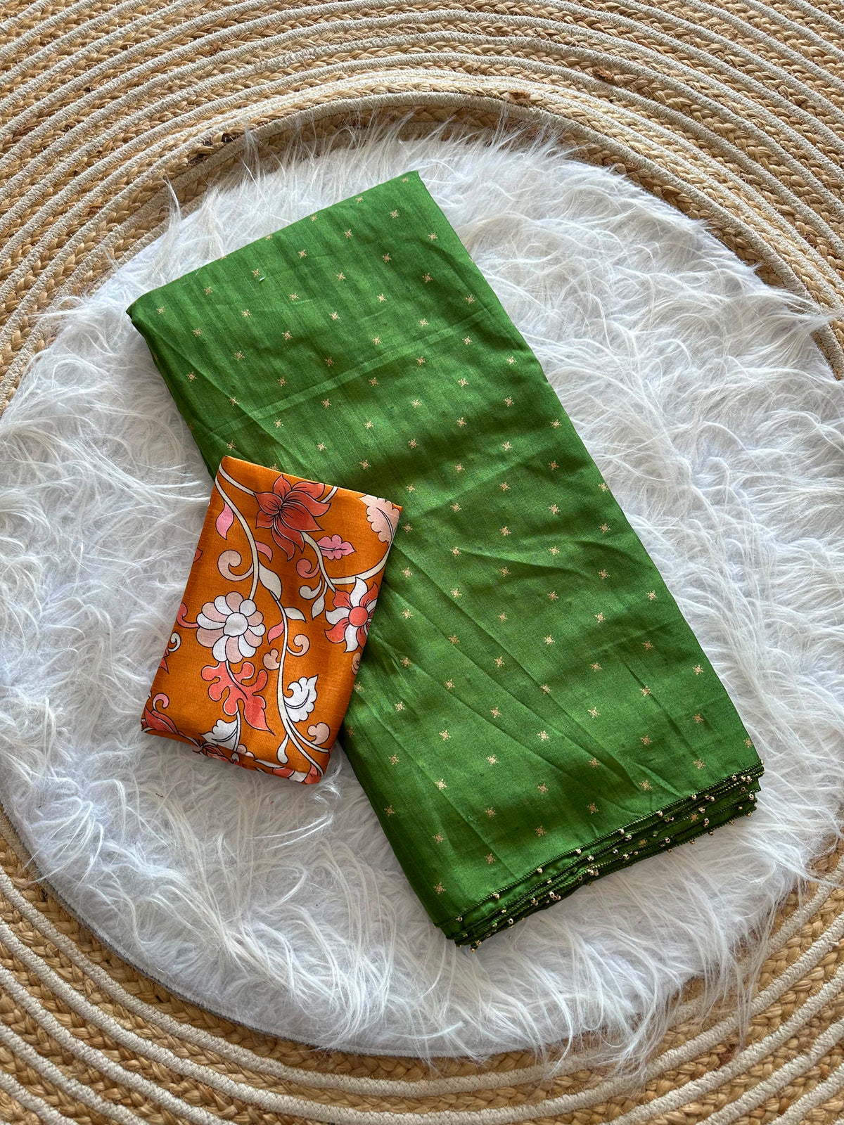 Gratifying Function Wear Tussar Silk Golden Zari n Moti Work Border Desginer Saree With Blissful Blouse piece
