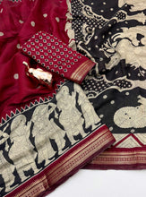 Load image into Gallery viewer, Desiring Festive Wear Soft Cotton Kalamkari Print Zari Weaving Border Saree With Blouse Piece
