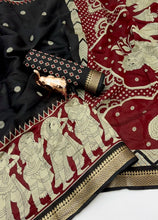 Load image into Gallery viewer, Desiring Festive Wear Soft Cotton Kalamkari Print Zari Weaving Border Saree With Blouse Piece
