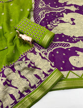 Load image into Gallery viewer, Desiring Festive Wear Soft Cotton Kalamkari Print Zari Weaving Border Saree With Blouse Piece
