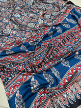 Load image into Gallery viewer, Glamorous Function Wear Pure Satin Silk Ajrak Printed Rich Pallu n Mirror Work Fancy Saree With Blouse Piece
