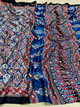 Load image into Gallery viewer, Glamorous Function Wear Pure Satin Silk Ajrak Printed Rich Pallu n Mirror Work Fancy Saree With Blouse Piece
