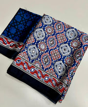 Load image into Gallery viewer, Glamorous Function Wear Pure Satin Silk Ajrak Printed Rich Pallu n Mirror Work Fancy Saree With Blouse Piece
