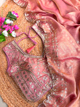 Load image into Gallery viewer, Blossom Wedding Wear Satin Silk Embroidery Sequence n Aarco Work Border Designer Saree With Stitched Blouse
