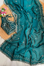 Load image into Gallery viewer, Blossom Wedding Wear Satin Silk Embroidery Sequence n Aarco Work Border Designer Saree With Stitched Blouse

