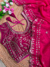 Load image into Gallery viewer, Blossom Wedding Wear Satin Silk Embroidery Sequence n Aarco Work Border Designer Saree With Stitched Blouse

