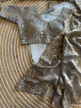Load image into Gallery viewer, Dazzling Wedding Wear Satin Silk Embroidery Sequence n Aarco Work Designer Saree With Stitched Blouse
