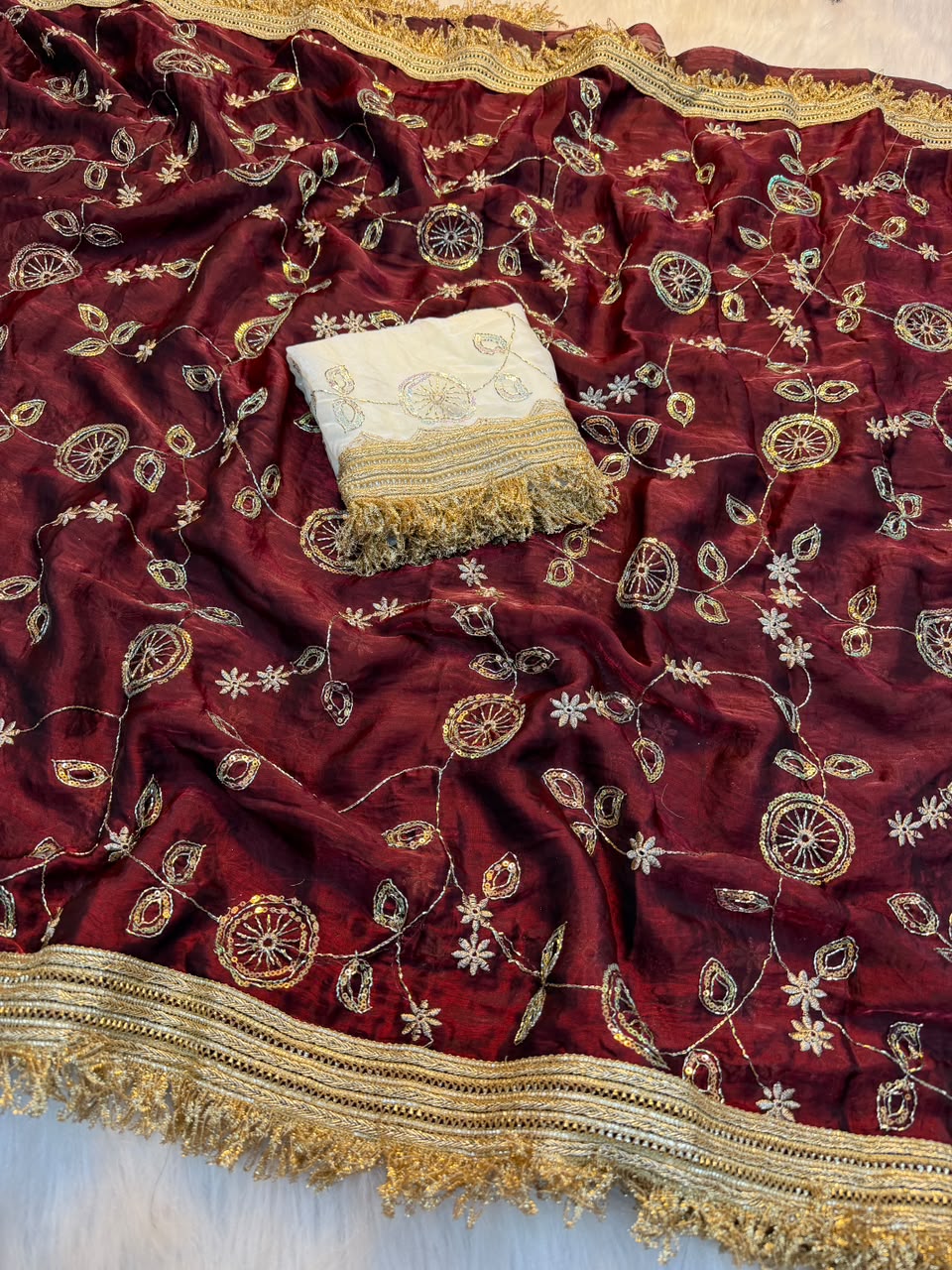 Captivating Function Wear Soft Sattin Silk Sequence Work Designer Saree With Contrast Blouse Piece