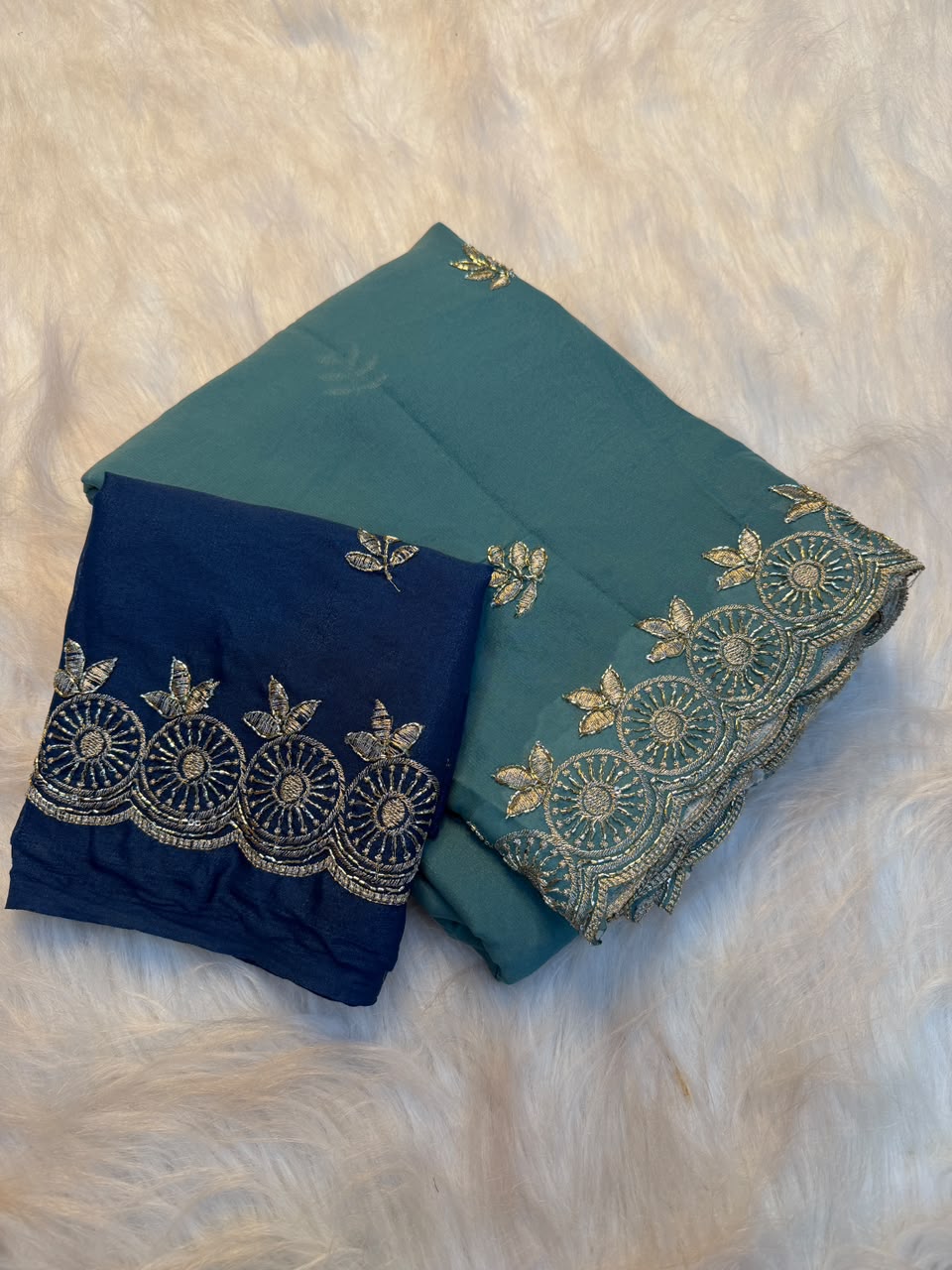 Marvellous Function Wear Georgette Multi Embroidery Work Fancy Saree With Contrast Blouse Piece