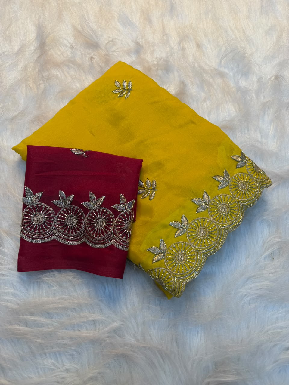 Marvellous Function Wear Georgette Multi Embroidery Work Fancy Saree With Contrast Blouse Piece