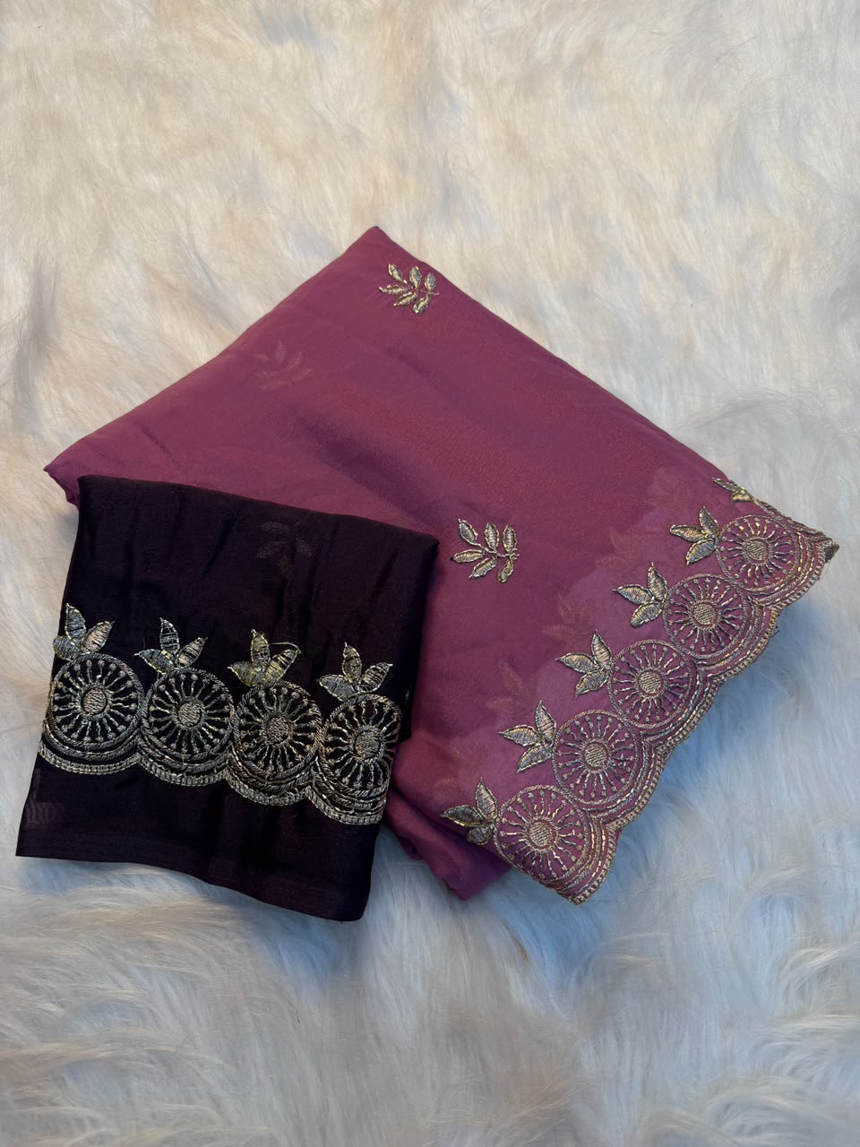 Marvellous Function Wear Georgette Multi Embroidery Work Fancy Saree With Contrast Blouse Piece