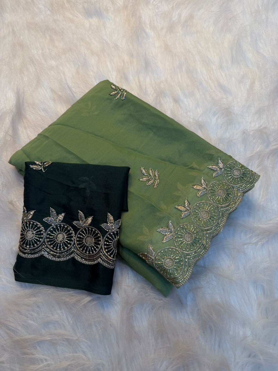 Marvellous Function Wear Georgette Multi Embroidery Work Fancy Saree With Contrast Blouse Piece