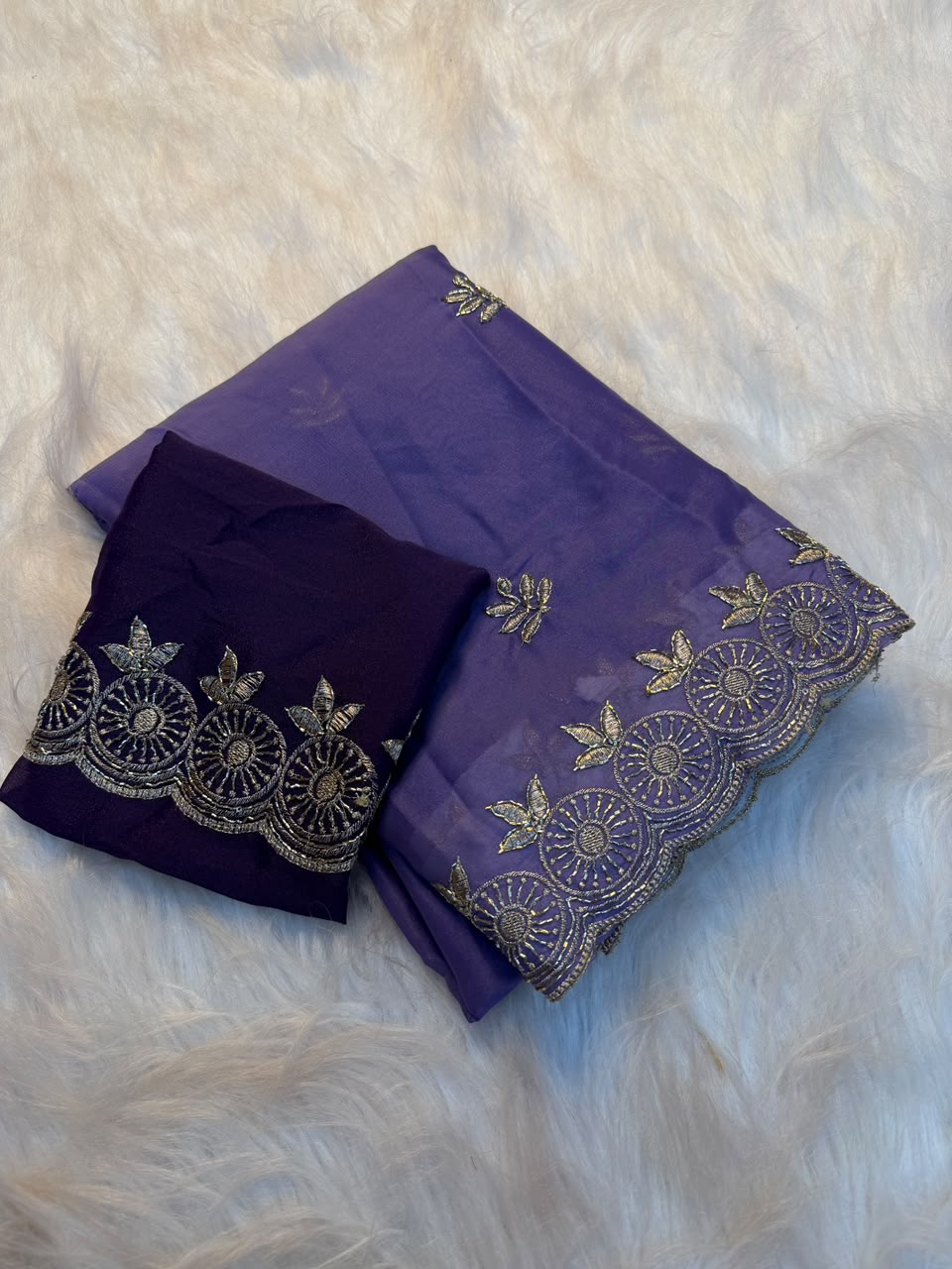 Marvellous Function Wear Georgette Multi Embroidery Work Fancy Saree With Contrast Blouse Piece