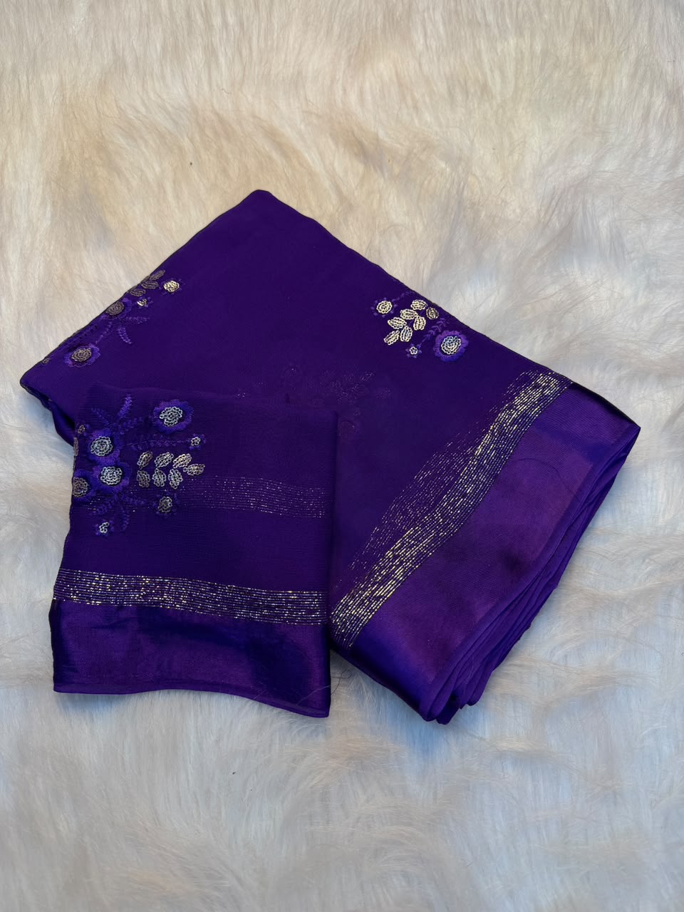 Glamorous Pure Viscose Georgette With Satin Border n Sequence Work Saree With Blouse Piece