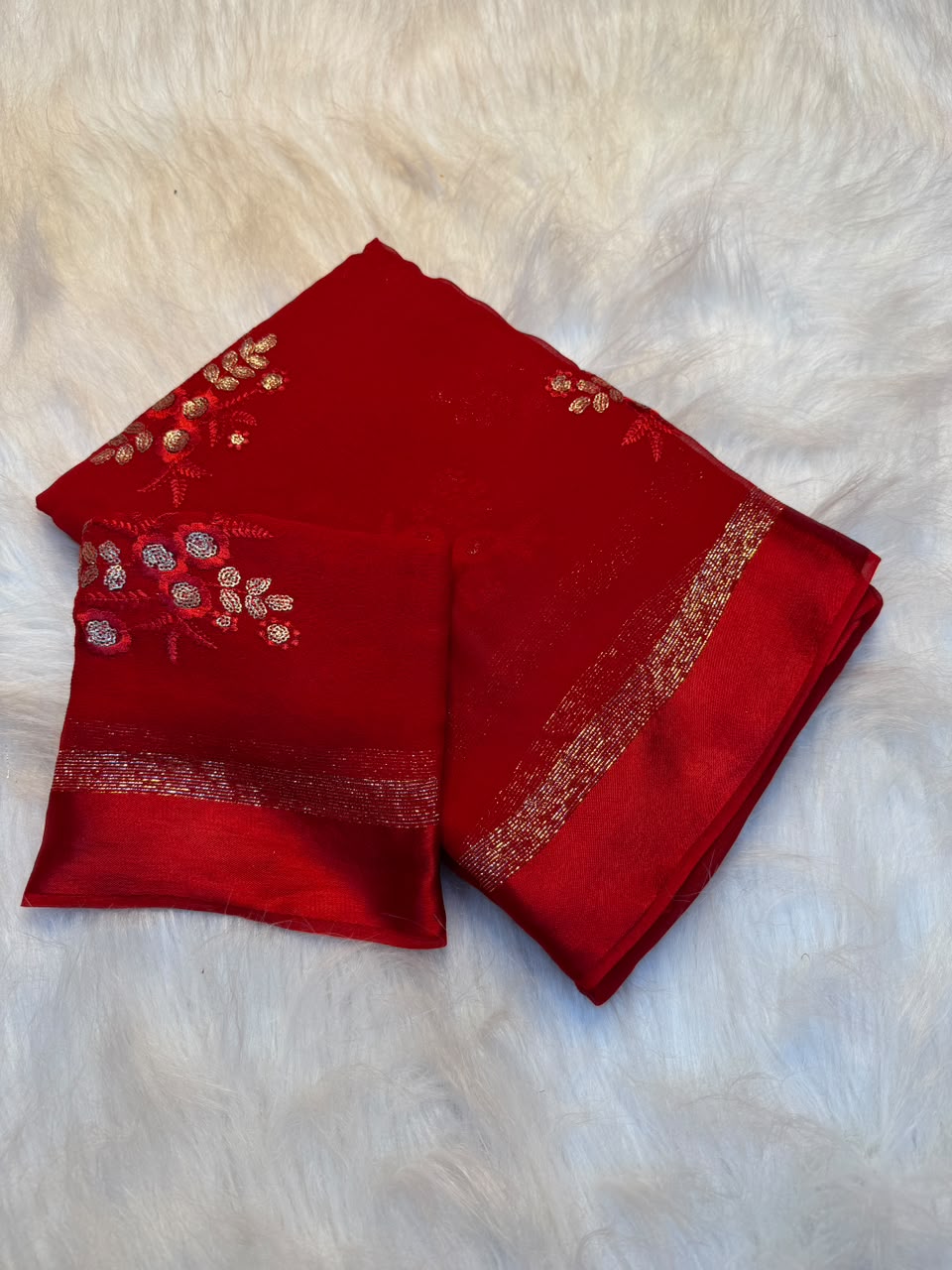 Glamorous Pure Viscose Georgette With Satin Border n Sequence Work Saree With Blouse Piece