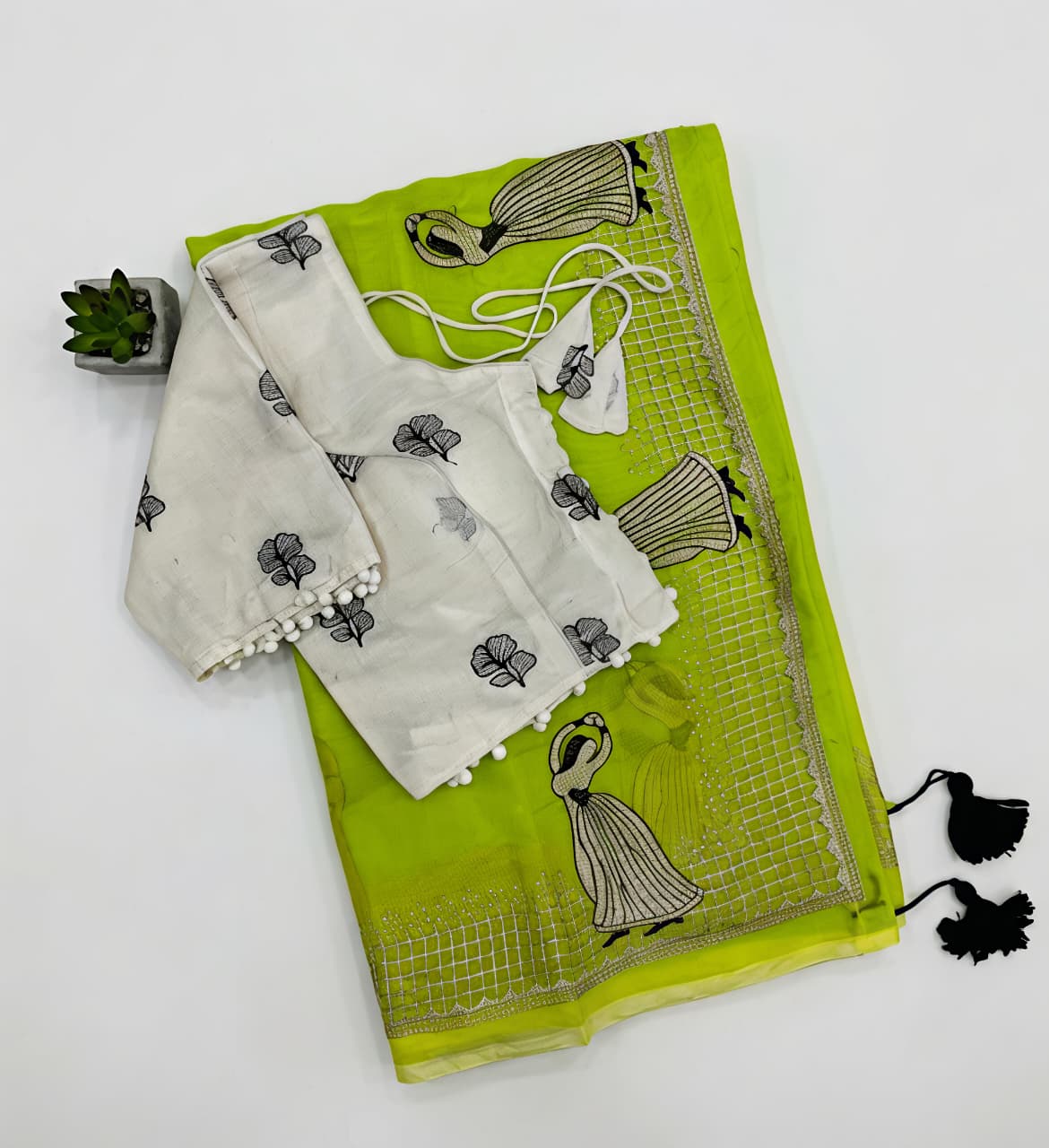 Heritage Function Wear Chanderi Cotton Embroidery n Tussels Work Fancy Saree With Stitched Blouse