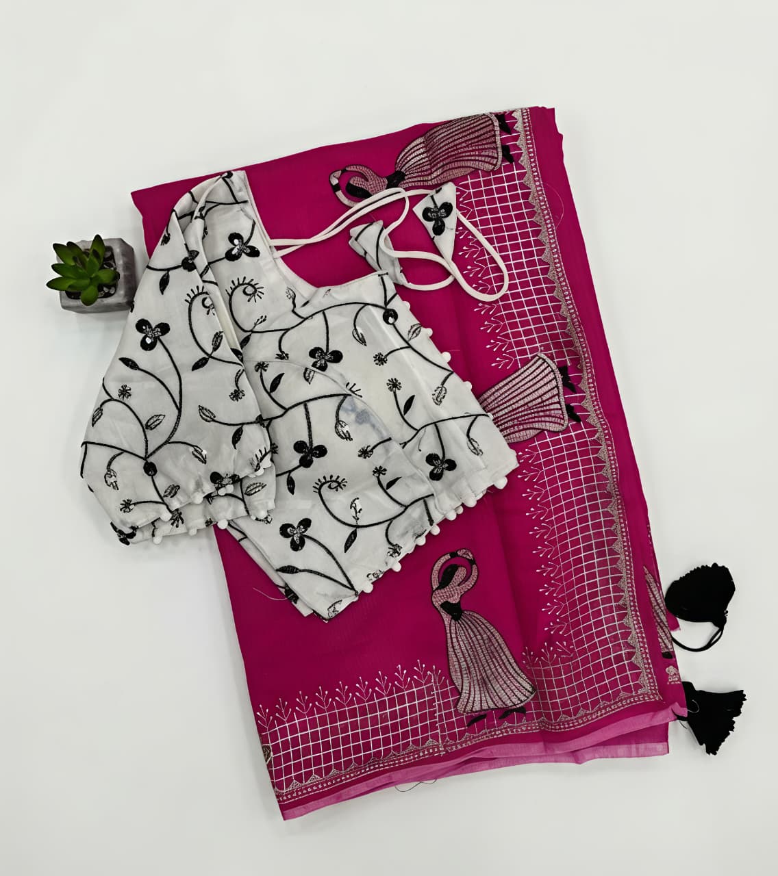 Heritage Function Wear Chanderi Cotton Embroidery n Tussels Work Fancy Saree With Stitched Blouse