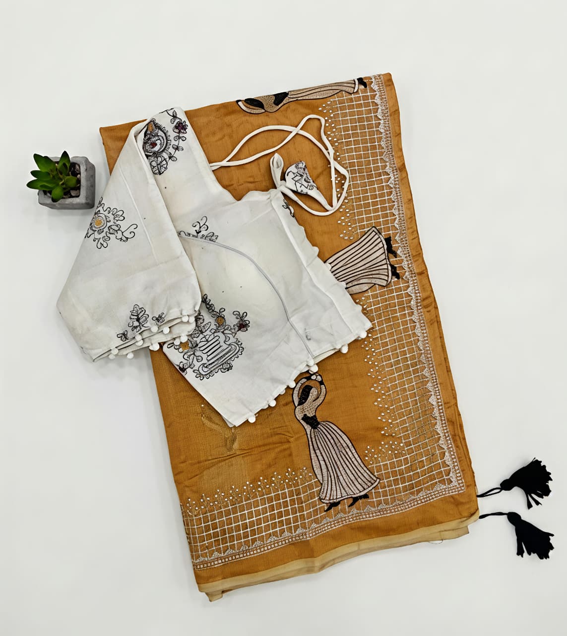 Heritage Function Wear Chanderi Cotton Embroidery n Tussels Work Fancy Saree With Stitched Blouse