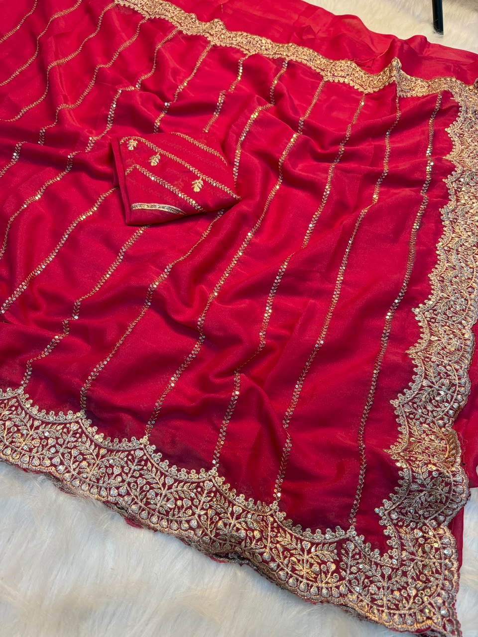Exquisite Party Wear Soft Georgette Sequence n Embroidery Work Designer Saree For Wedding