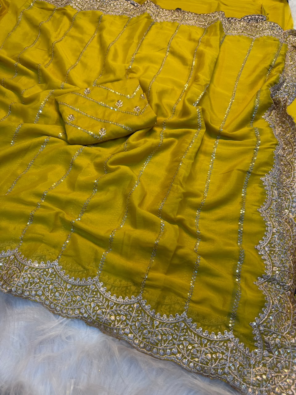 Exquisite Party Wear Soft Georgette Sequence n Embroidery Work Designer Saree For Wedding