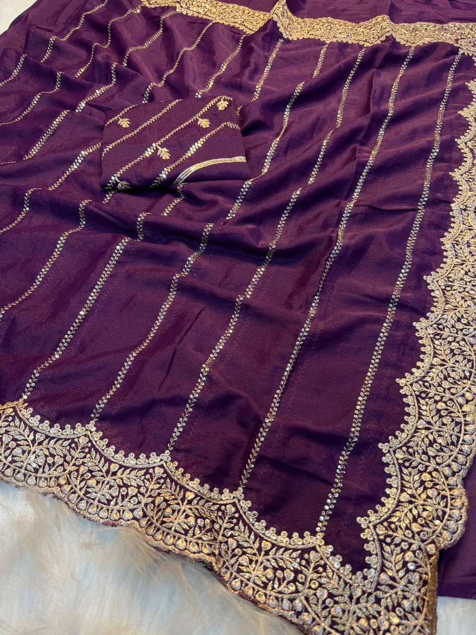 Exquisite Party Wear Soft Georgette Sequence n Embroidery Work Designer Saree For Wedding