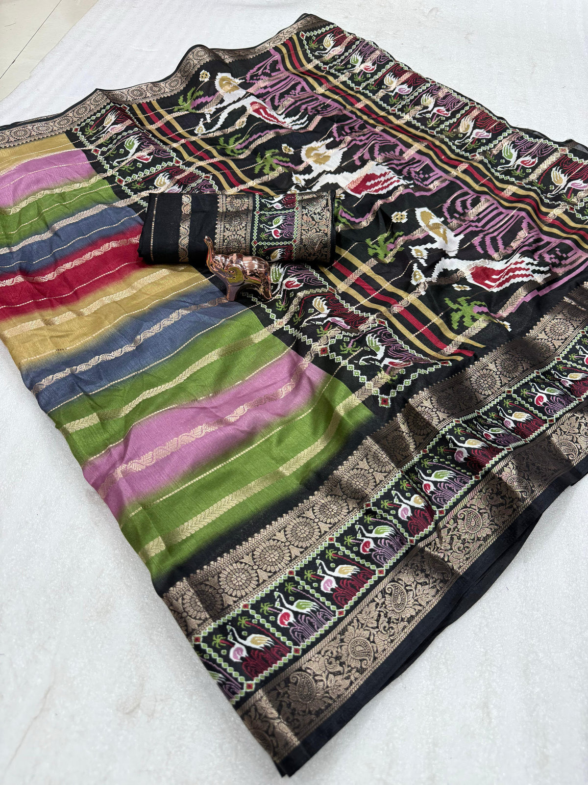 Traditional Function Wear Multicolour Soft Silk Kalamkari Print n Zari Border Printed Saree With Blouse Piece