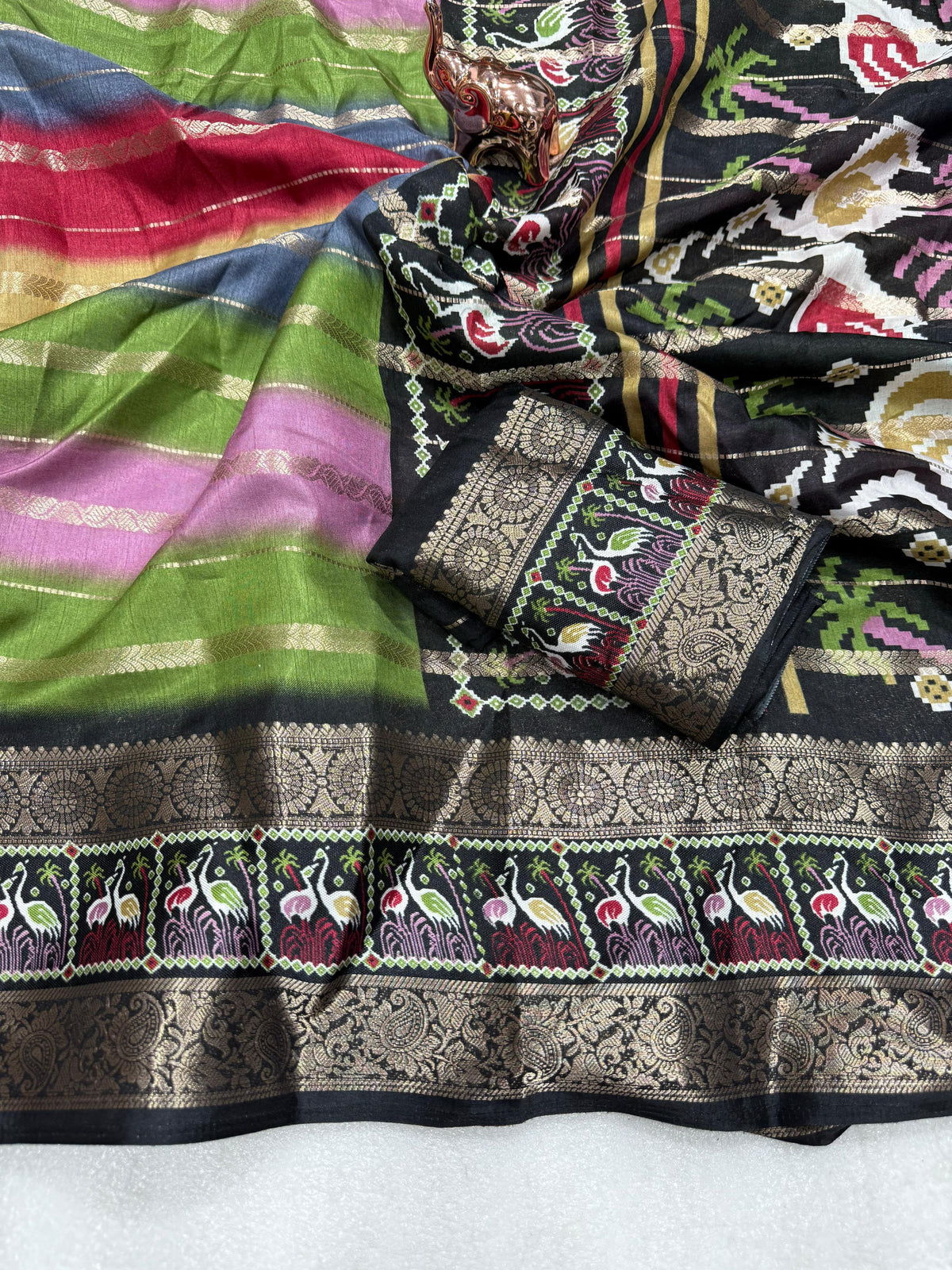Traditional Function Wear Multicolour Soft Silk Kalamkari Print n Zari Border Printed Saree With Blouse Piece