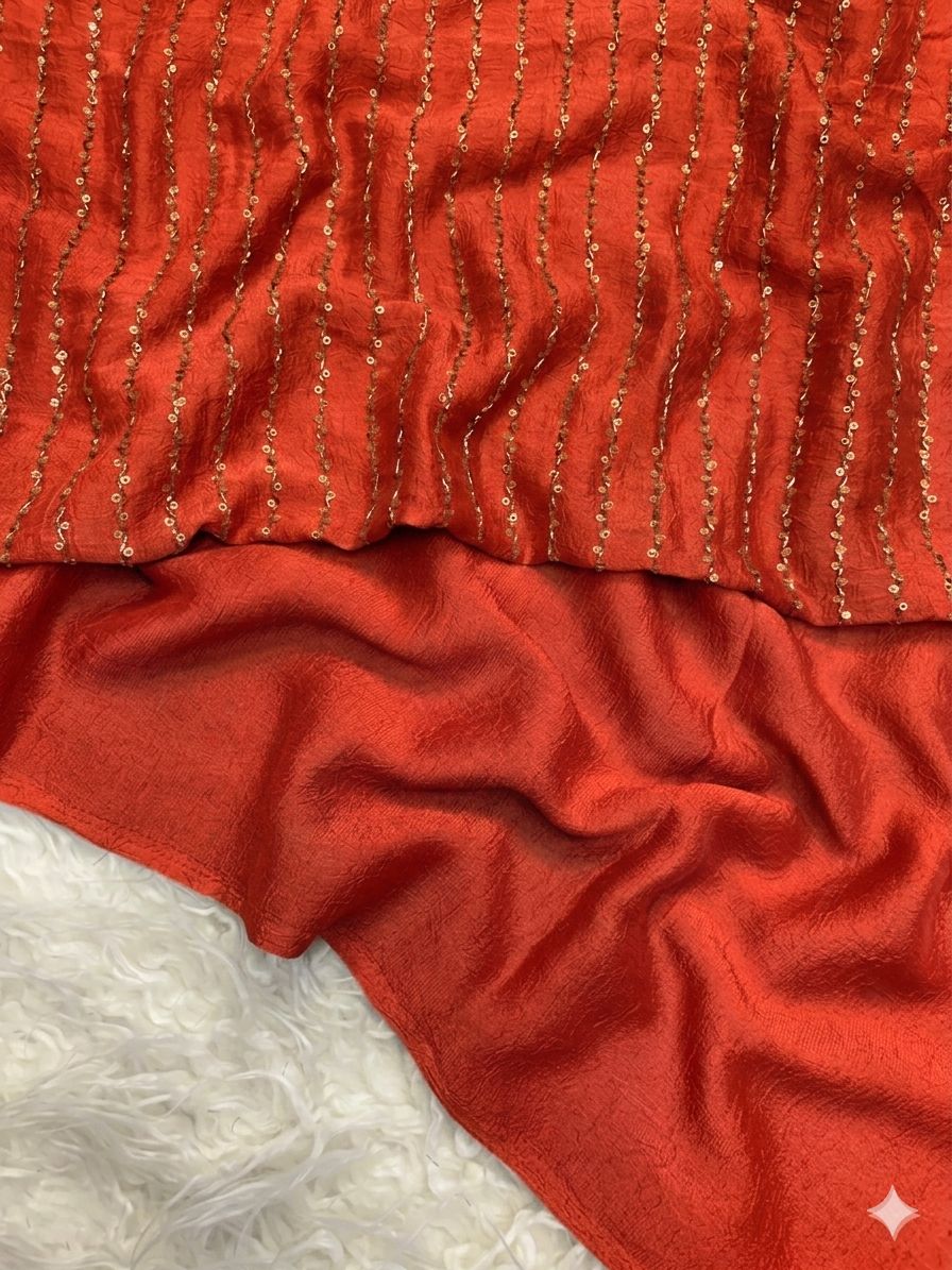 Gratifying Party Wear Crush Silk Heavy Beads Work Fancy Saree With Blouse Piece