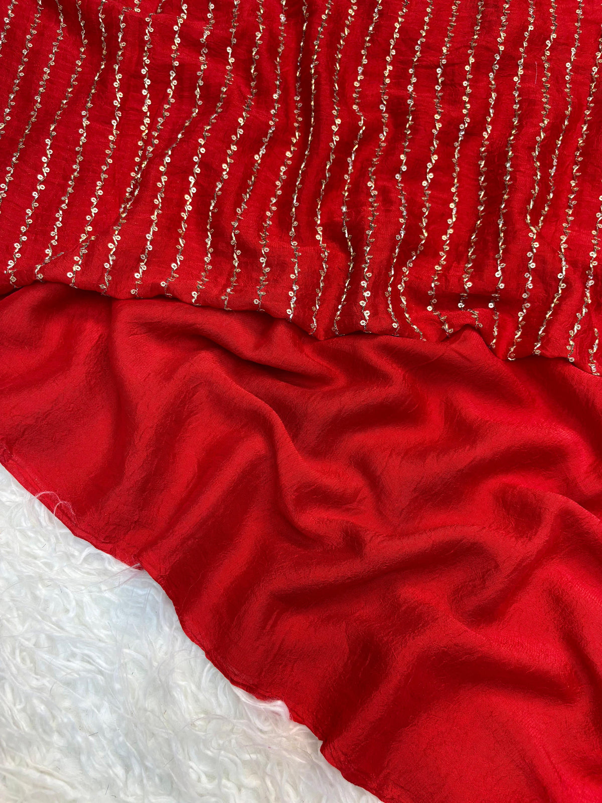 Gratifying Party Wear Crush Silk Heavy Beads Work Fancy Saree With Blouse Piece