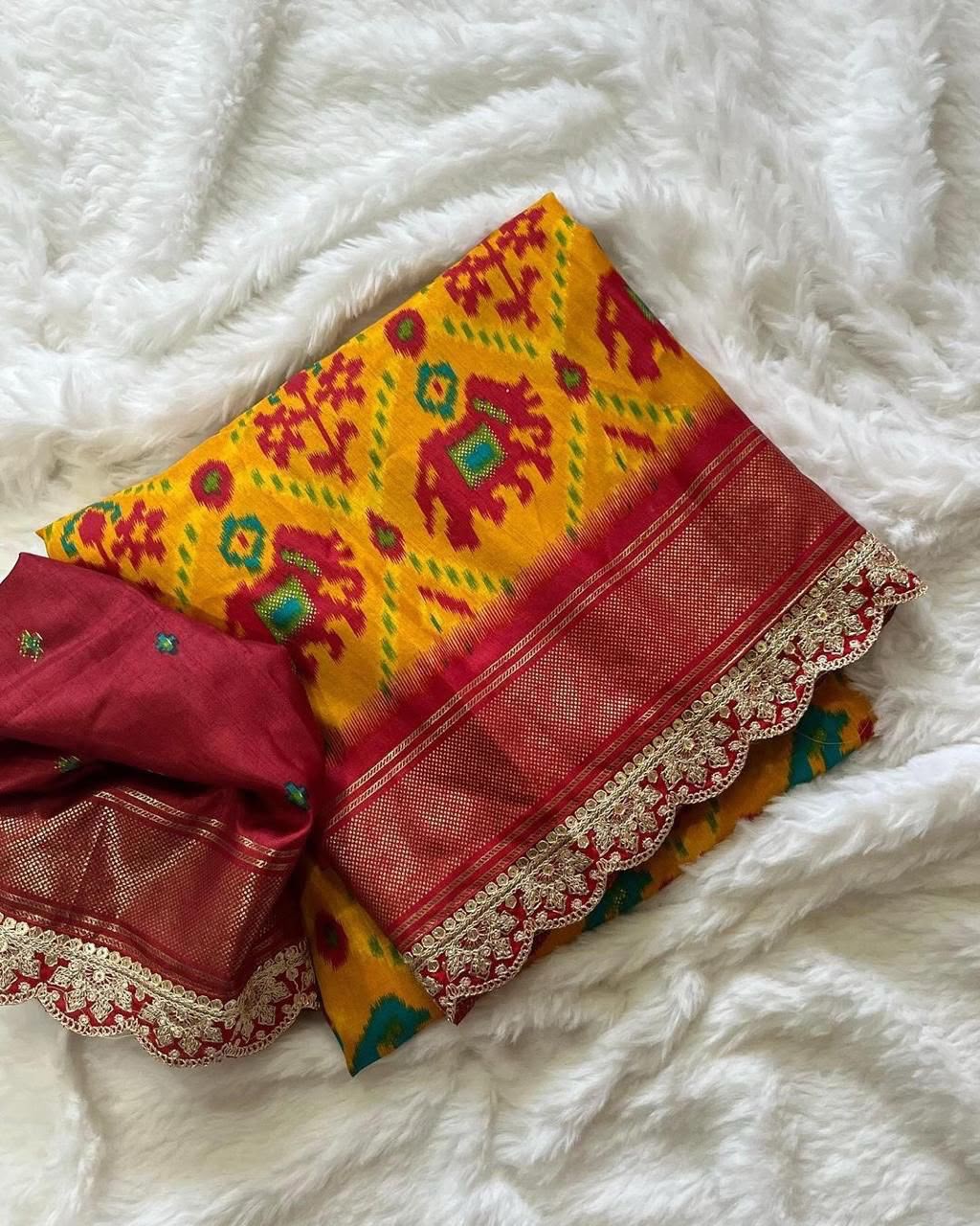 Desiring Festive Wear Pure Soft Silk Jacquard Work Lace Border Fancy Designer Saree With Blouse Piece