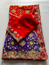 Load image into Gallery viewer, Magnetic Party Wear Soft Georgette Bandhani Print Embroidery Thread n Cut Work Border Saree With Blouse Piece
