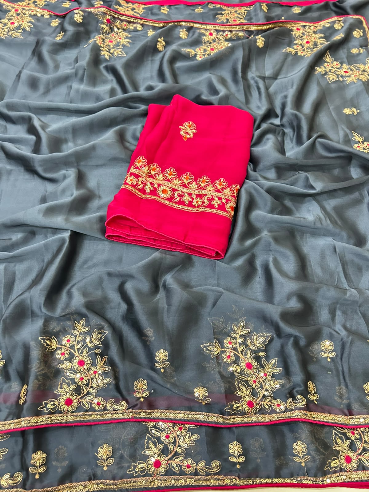 Adorning Party Wear Rangoli Silk Heavy Embroidery n Sequence Multi Thread Work Designer Saree With Contrast Blouse Piece